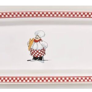 Gourmet Chef Red and White Platter with 3 Sauce cups